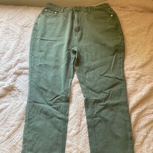 Boohoo split hem green jeans